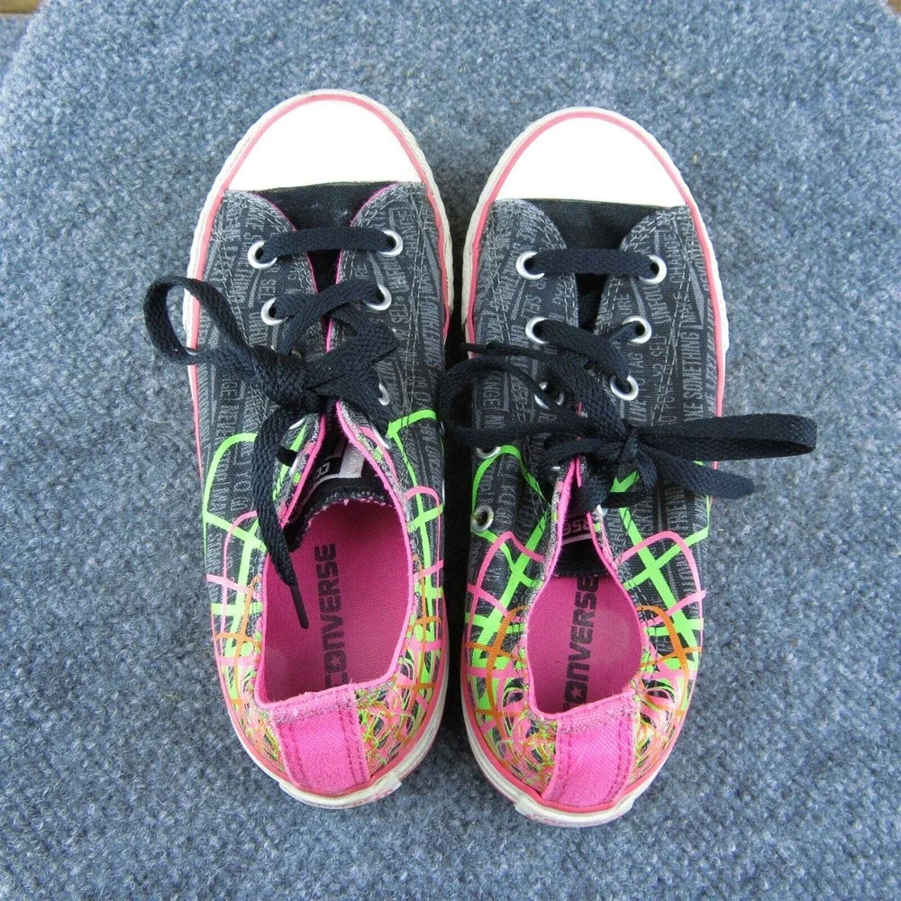 Converse Youth Girls Sneaker Shoes Black Fabric Lace Up Size 2 Medium‎